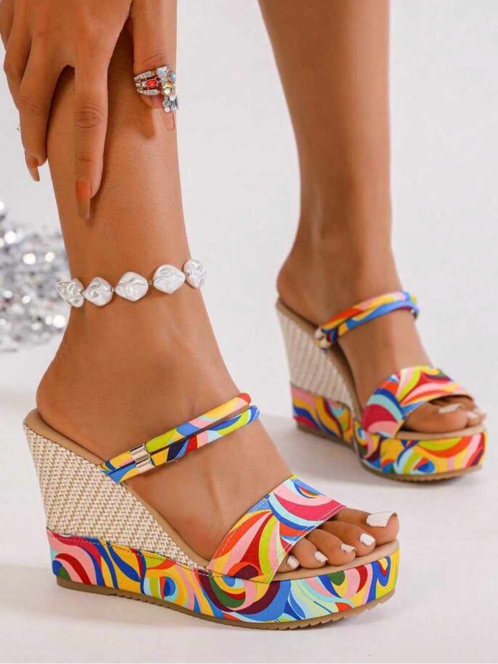 Akira- Colorful Multicolor Wedge Sandals for Women **Worn 1 Time**